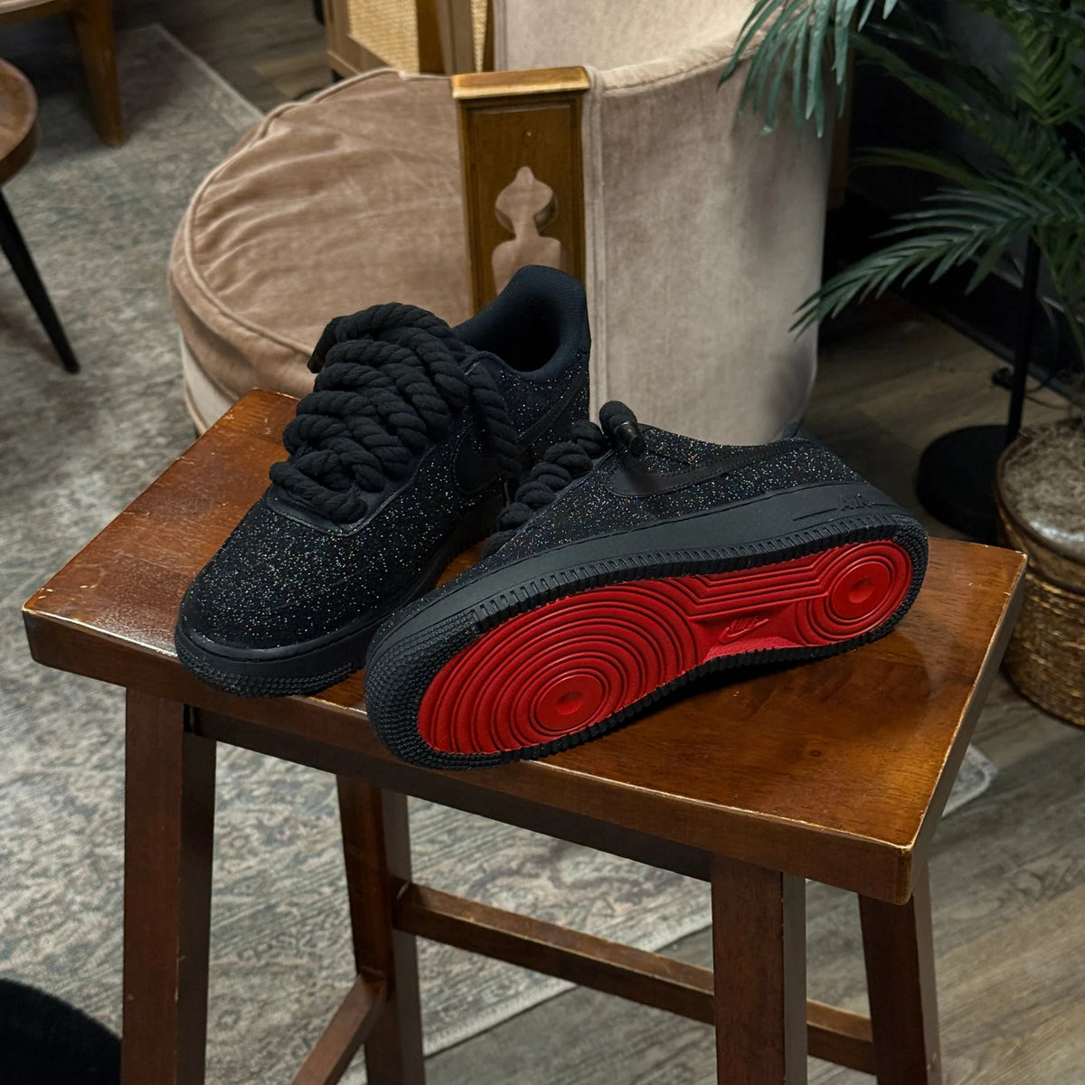 Custom Black Glitter x Red Bottoms AF1